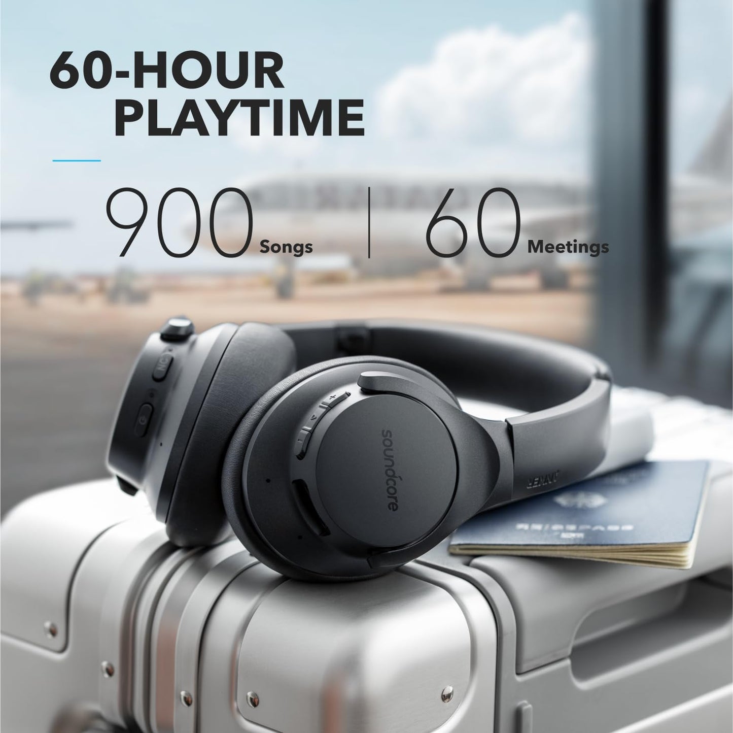 Soundcore Anker Life Q20 Hybrid Active Noise Cancelling Headphones, Wireless Over Ear Bluetooth Headphones, 60H Playtime, Hi-Res Audio, Deep Bass, Foam Ear Cups, Travel, Office, USB-C Charging