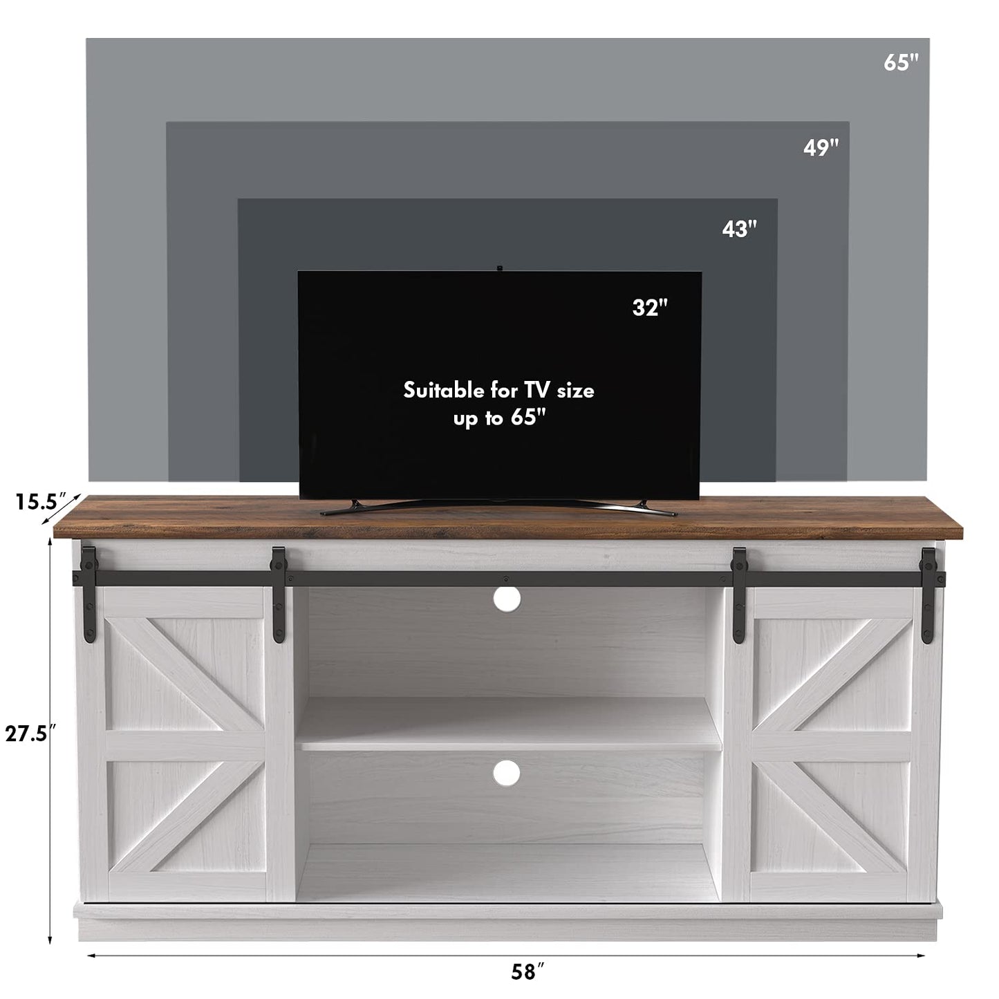JUMMICO TV Stand for 65 Inch TV, Entertainment Center with Storage Cabinets and Sliding Barn Doors, Mid Century Modern Media TV Console Table for Living Room Bedroom (Rustic Oak)