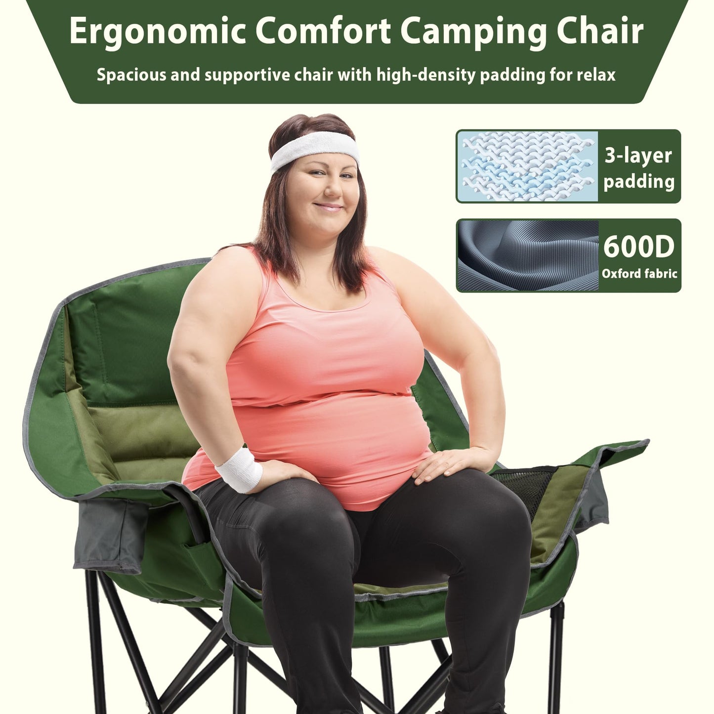 Oversized Camping Chair, Portable Folding Camping Chairs with Side Pocket, Cup Holder and Carry Bag, Heavy Duty Outdoor Camping Chairs for Adults, Fishing, Sports, Trip, up to 400lbs, Style 4