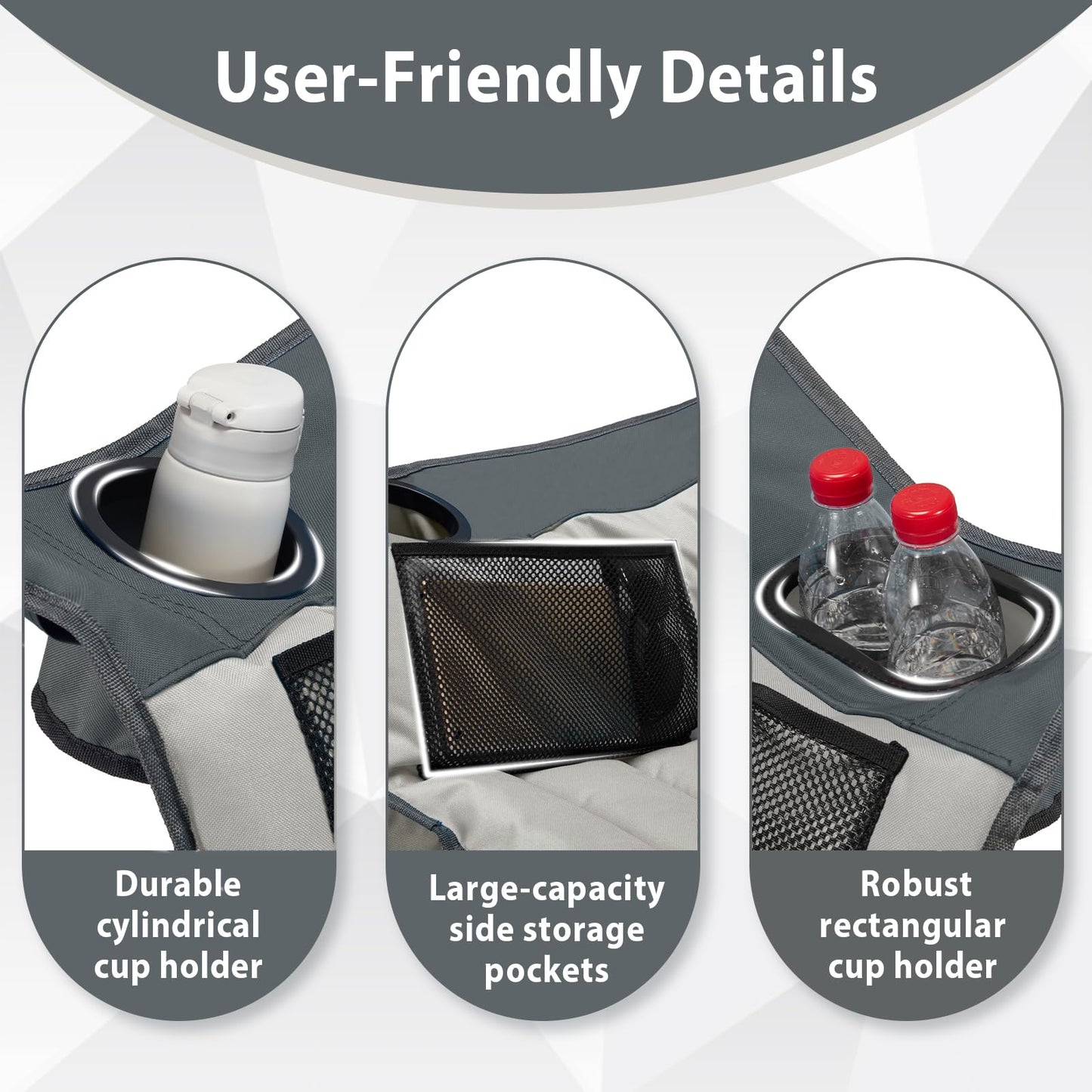 Oversized Camping Chair, Portable Folding Camping Chairs with Side Pocket, Cup Holder and Carry Bag, Heavy Duty Outdoor Camping Chairs for Adults, Fishing, Sports, Trip, up to 400lbs, Style 4