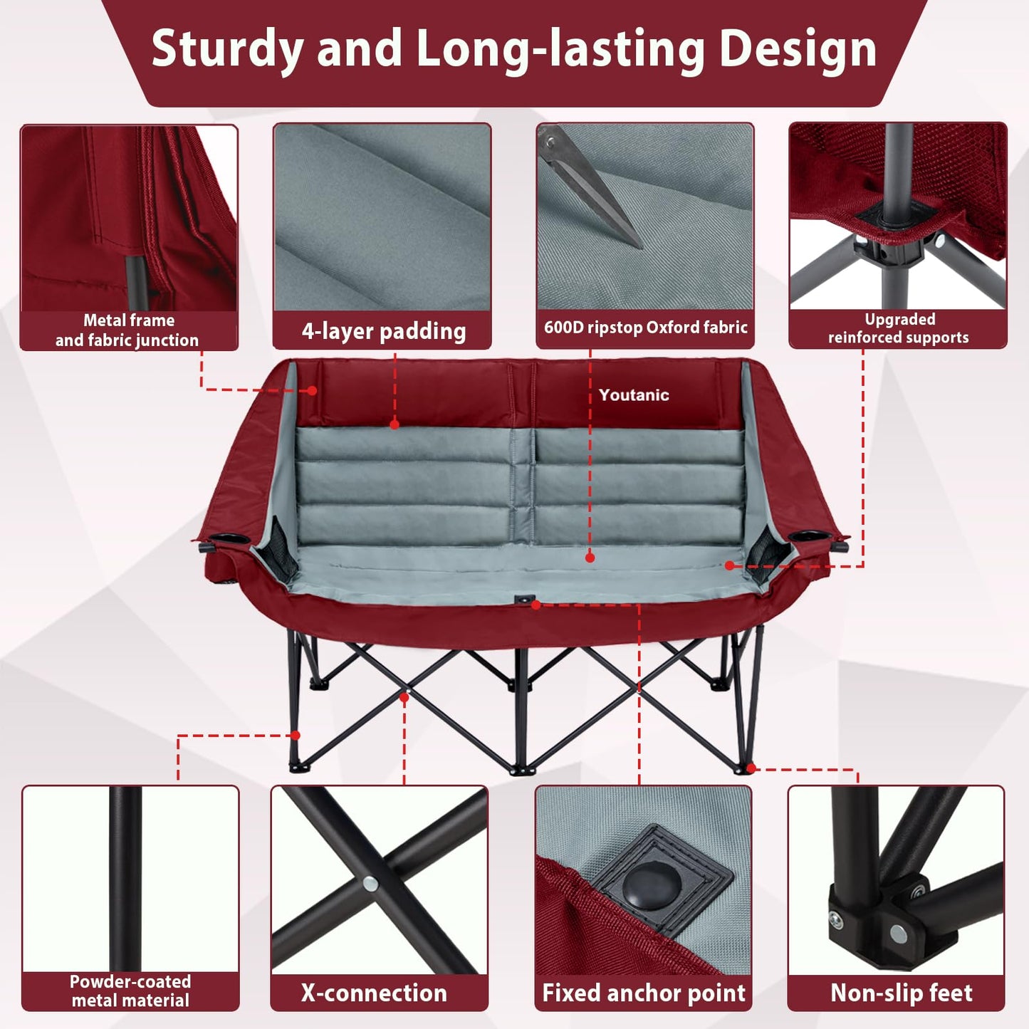 Oversized Camping Chair, Portable Folding Camping Chairs with Side Pocket, Cup Holder and Carry Bag, Heavy Duty Outdoor Camping Chairs for Adults, Fishing, Sports, Trip, up to 400lbs, Style 4