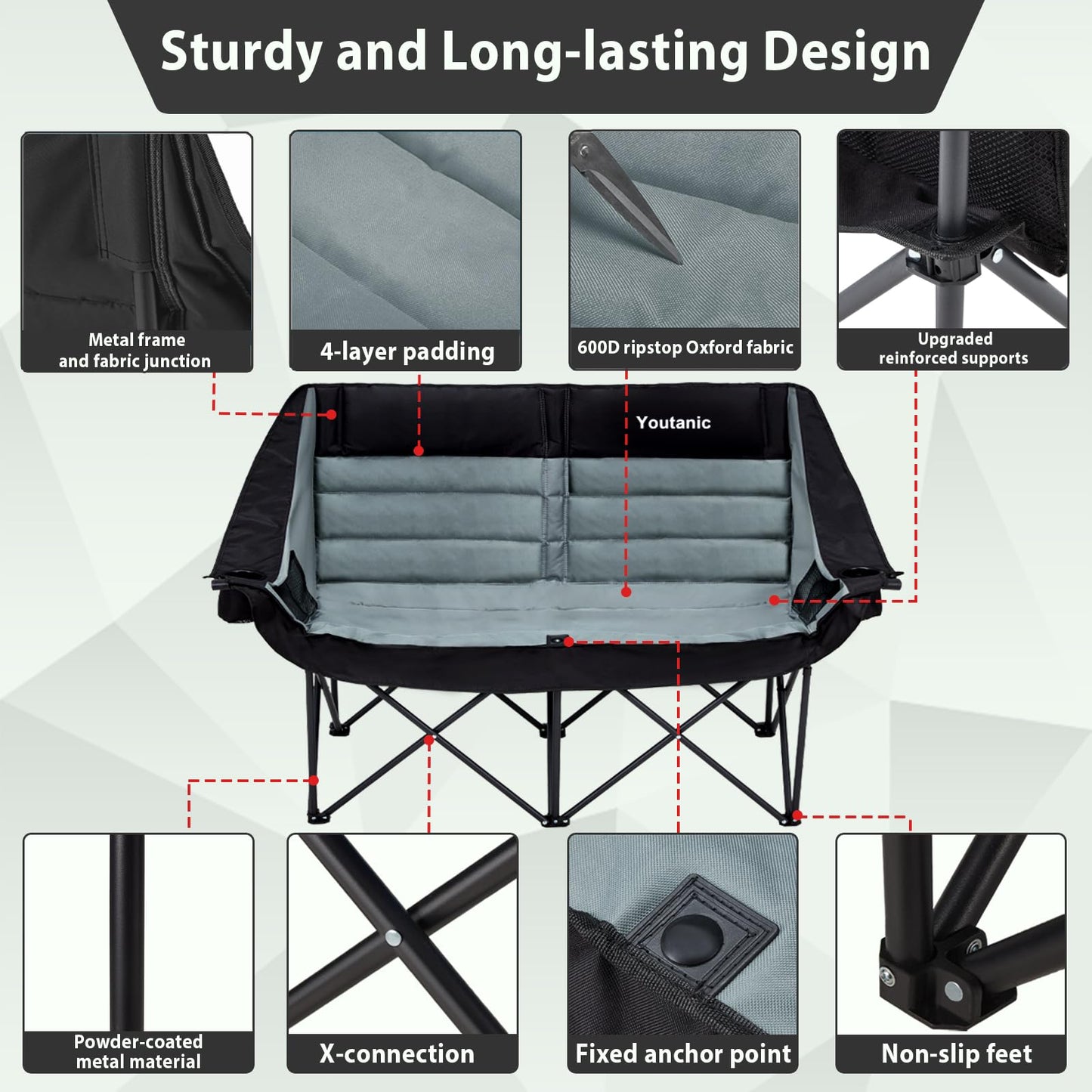 Oversized Camping Chair, Portable Folding Camping Chairs with Side Pocket, Cup Holder and Carry Bag, Heavy Duty Outdoor Camping Chairs for Adults, Fishing, Sports, Trip, up to 400lbs, Style 4