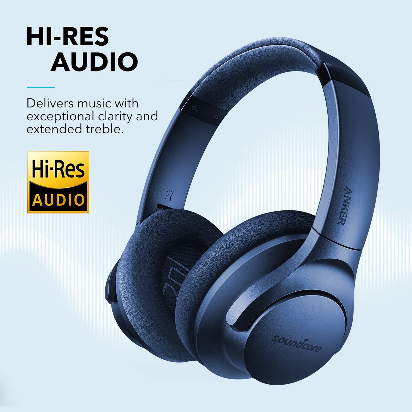 Soundcore Anker Life Q20 Hybrid Active Noise Cancelling Headphones, Wireless Over Ear Bluetooth Headphones, 60H Playtime, Hi-Res Audio, Deep Bass, Foam Ear Cups, Travel, Office, USB-C Charging