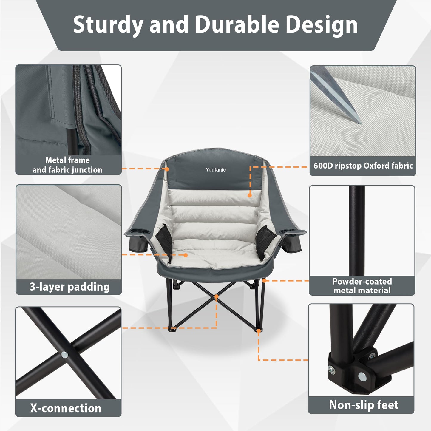 Oversized Camping Chair, Portable Folding Camping Chairs with Side Pocket, Cup Holder and Carry Bag, Heavy Duty Outdoor Camping Chairs for Adults, Fishing, Sports, Trip, up to 400lbs, Style 4