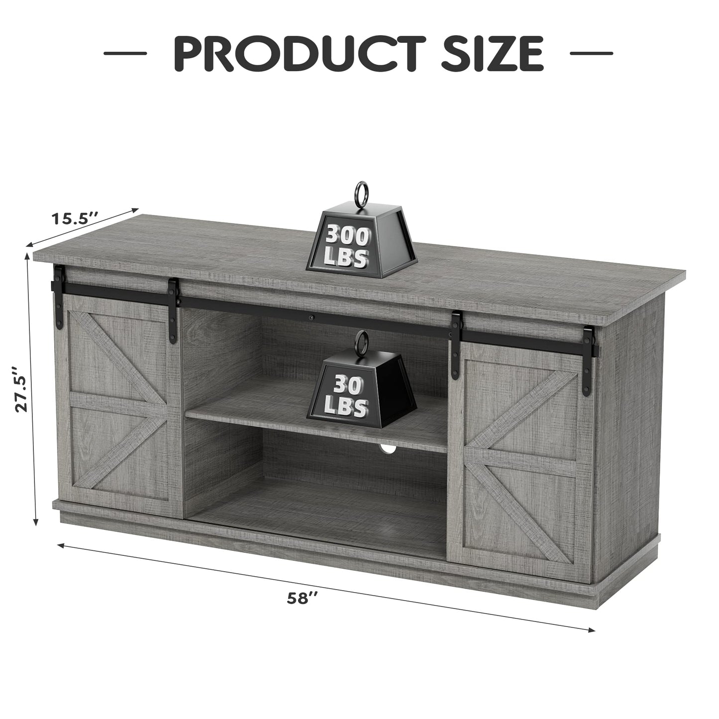 JUMMICO TV Stand for 65 Inch TV, Entertainment Center with Storage Cabinets and Sliding Barn Doors, Mid Century Modern Media TV Console Table for Living Room Bedroom (Rustic Oak)