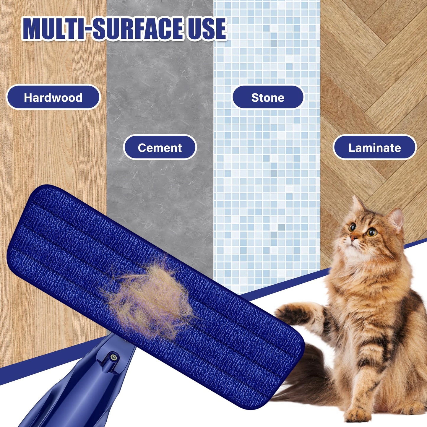 Spray Mop for Hardwood Floors Cleaning: Microfiber Wet Dry Floor Mops with 4 Washable Pads for Swiffer PowerMop - Flat Mop with Sprayer for Kitchen Tile Wood Laminate Vinyl