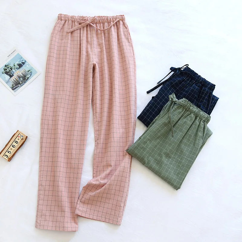 Women's Pajamas Pants Cotton Gauze Couples Home Pants Lounge Wear Loose Printed Sleep Bottoms Femme Pantalon Hombre Mujer Men