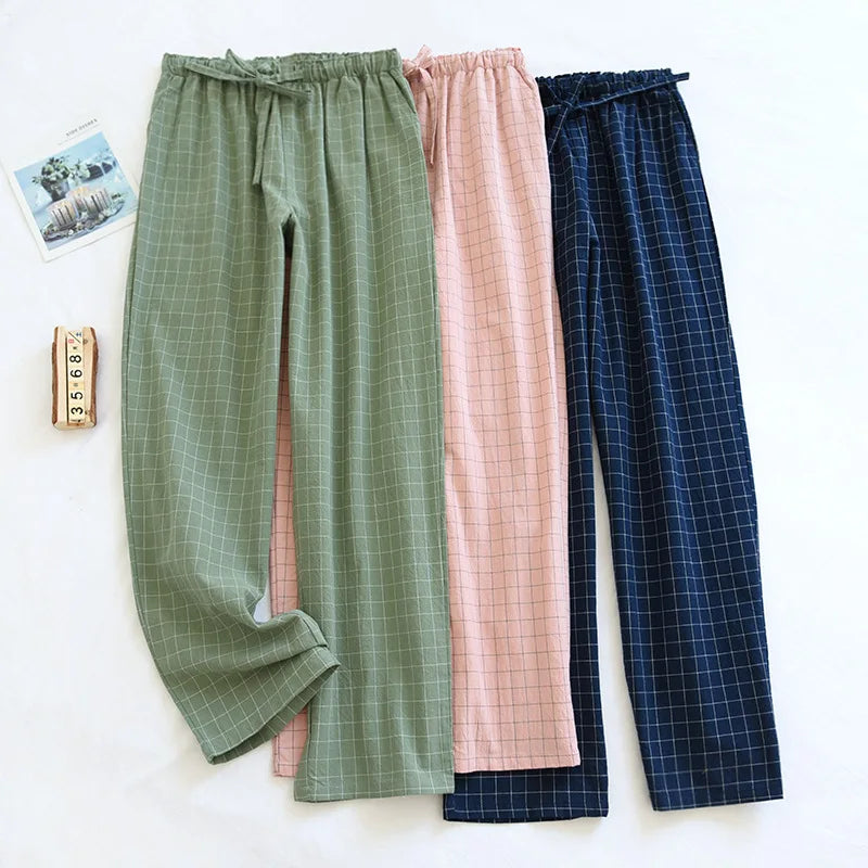 Women's Pajamas Pants Cotton Gauze Couples Home Pants Lounge Wear Loose Printed Sleep Bottoms Femme Pantalon Hombre Mujer Men