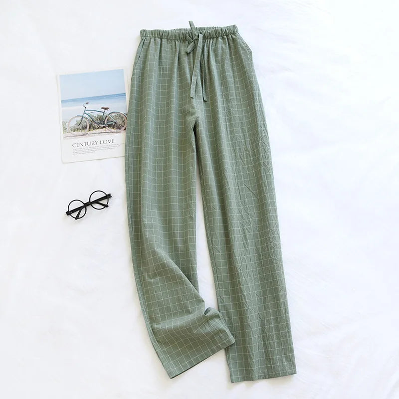 Women's Pajamas Pants Cotton Gauze Couples Home Pants Lounge Wear Loose Printed Sleep Bottoms Femme Pantalon Hombre Mujer Men