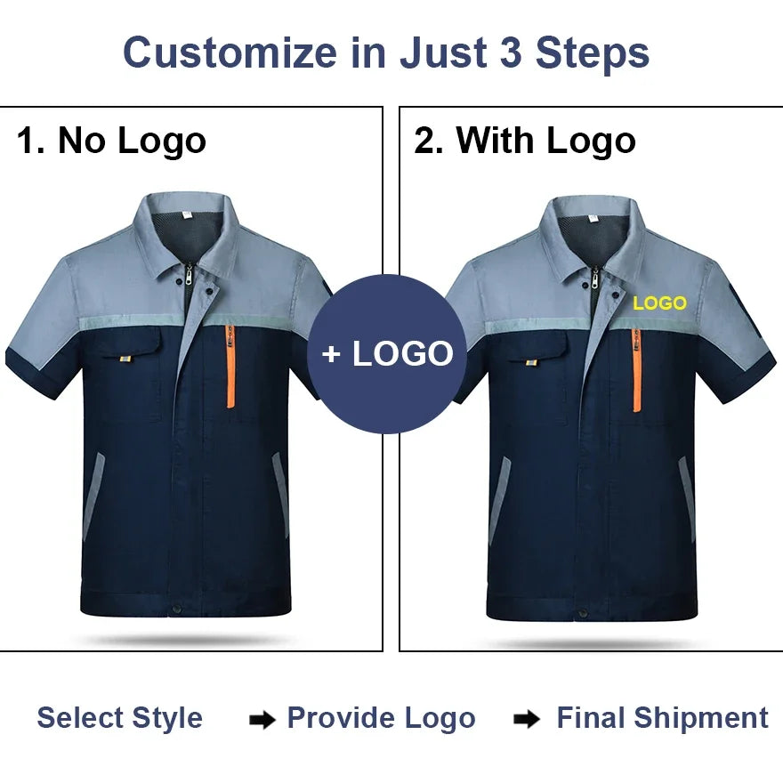 Mens Factory Work Shirt Uniform Long Sleeve Turn-down Collar Workwear Motor Mechanic Repair Workshop Two-pocket T-shirts Tops