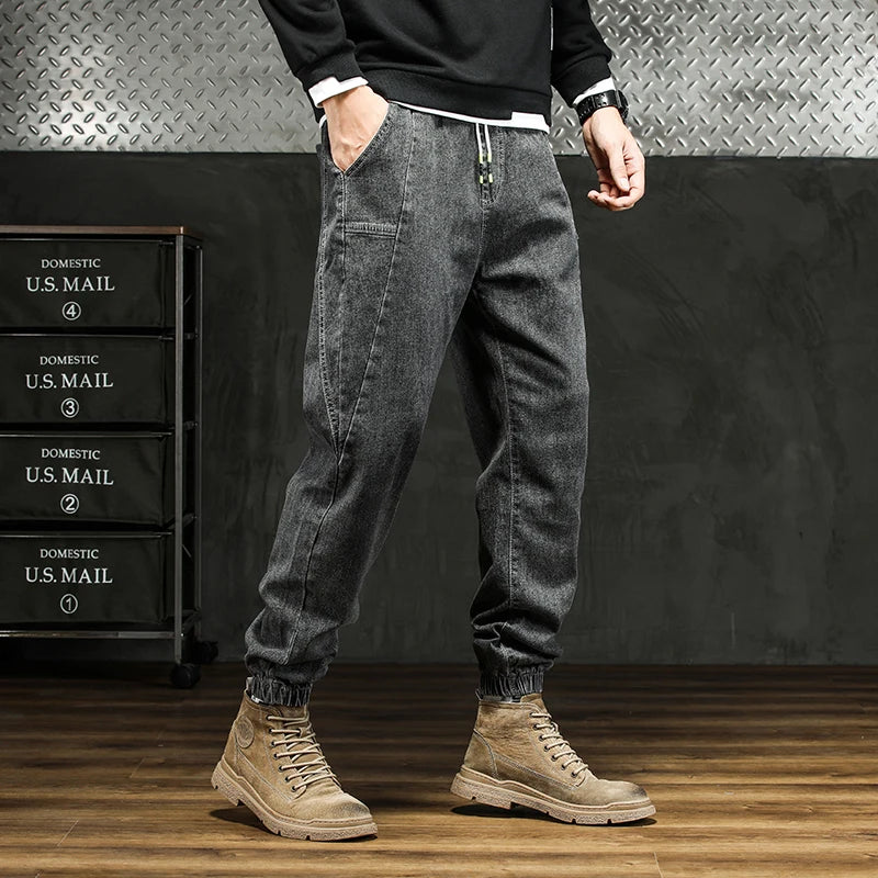 Men Outdoor Workwear Style Stretch Cuffed Tapered Pants Summer Autumn Comfortable Versatile Casual Harem Long Pants Plus Size5XL