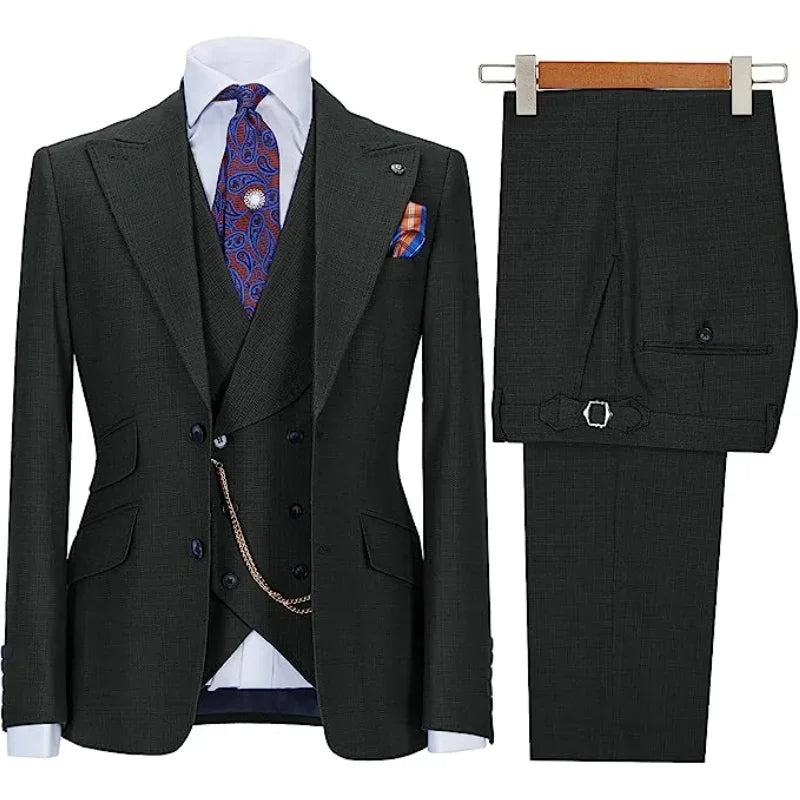 Men's Suit 3-piece Stylish Slim-Fit Work Jacket Vest with Trousers Peak Lapel Single Breasted Business Casual Wedding Formal