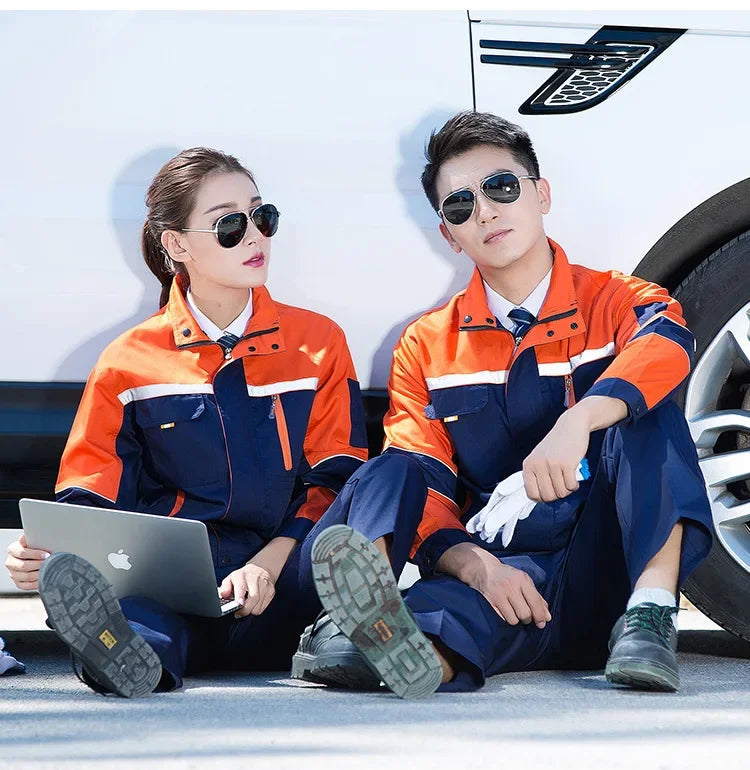 Mens Factory Work Shirt Uniform Long Sleeve Turn-down Collar Workwear Motor Mechanic Repair Workshop Two-pocket T-shirts Tops