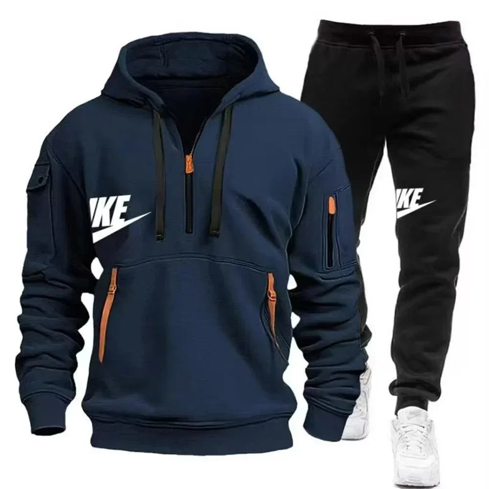 Men's Suit 2025 New Autumn and Winter men's wear: multi-pocket pullover + sport trousers set, men's casual wear, sportswear and