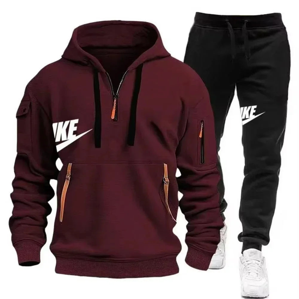 Men's Suit 2025 New Autumn and Winter men's wear: multi-pocket pullover + sport trousers set, men's casual wear, sportswear and