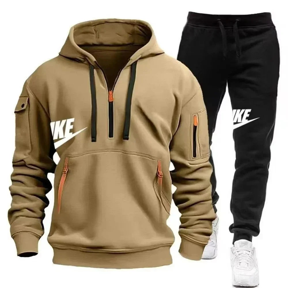 Men's Suit 2025 New Autumn and Winter men's wear: multi-pocket pullover + sport trousers set, men's casual wear, sportswear and