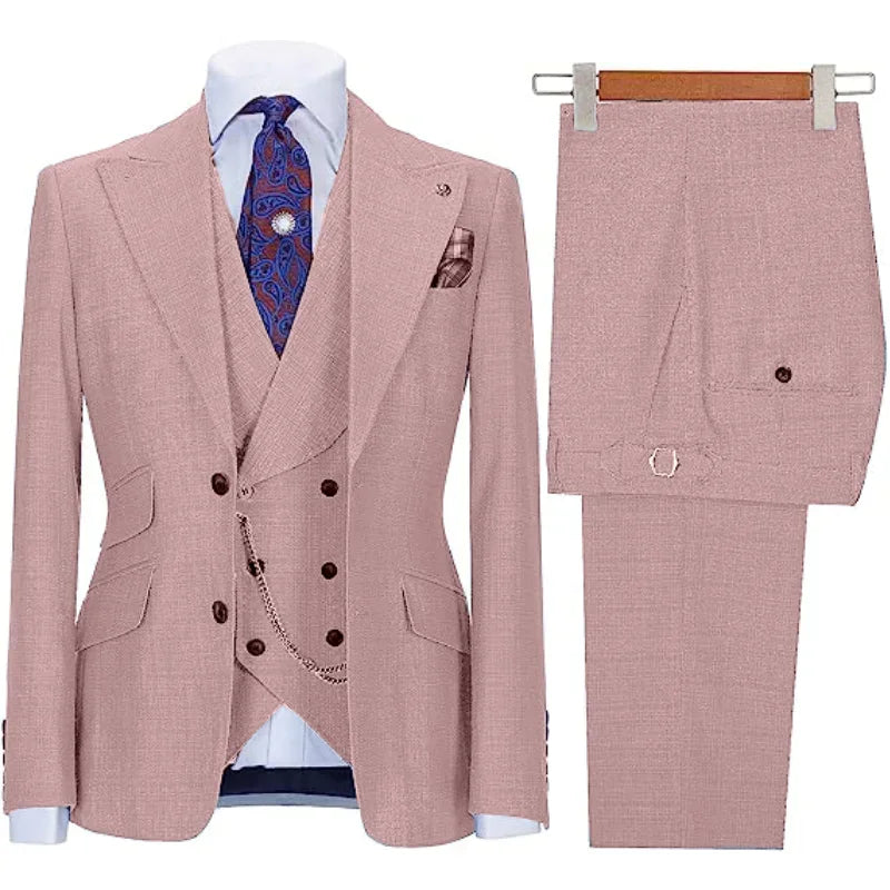 Men's Suit 3-piece Stylish Slim-Fit Work Jacket Vest with Trousers Peak Lapel Single Breasted Business Casual Wedding Formal