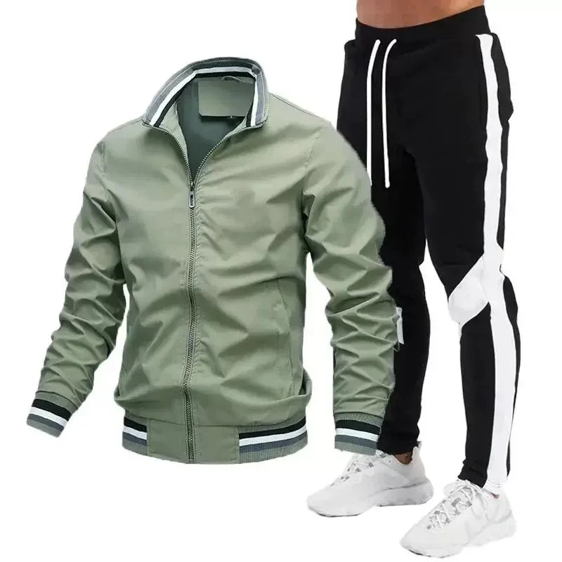 Mens Tracksuit Casual Joggers Sportswear Jackets And Pants 2 Piece Sets Stand Collar Sports Suit Jogging Fitness