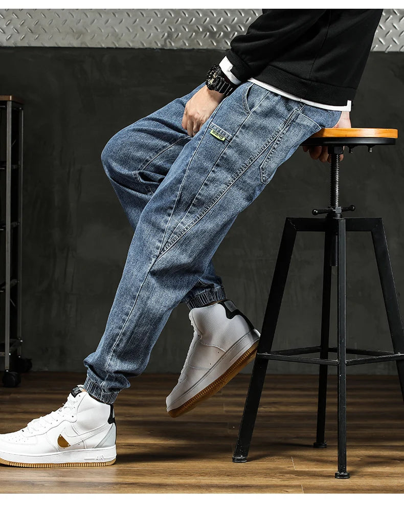 Men Outdoor Workwear Style Stretch Cuffed Tapered Pants Summer Autumn Comfortable Versatile Casual Harem Long Pants Plus Size5XL