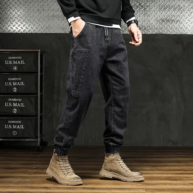 Men Outdoor Workwear Style Stretch Cuffed Tapered Pants Summer Autumn Comfortable Versatile Casual Harem Long Pants Plus Size5XL
