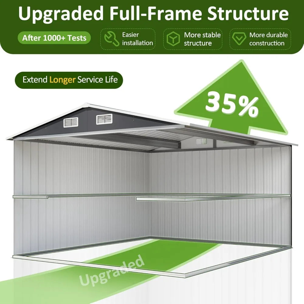 10x12 FT Outdoor Storage Shed, Metal Garden Tool Shed with Updated Frame Structure and Lockable Doors, Ideal for Backyard Garden
