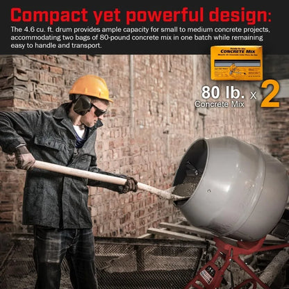 POPULAR4.6 cu. ft. Cement Mixer Portable Mixing Cement Mixer Drive Gearbox 560W Portable Electric Concrete Mortar Barrow Machine