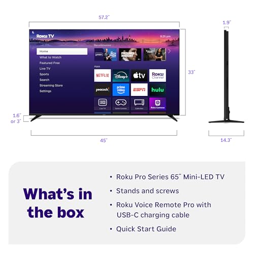Roku Smart TV 2025 – 75-Inch Pro Series, Mini-LED TV – RokuTV with Backlit Voice Remote Pro – Flat Screen 4K QLED Television with 120Hz Refresh Rate & Dolby Vision IQ, Live News, Sports, Entertainment