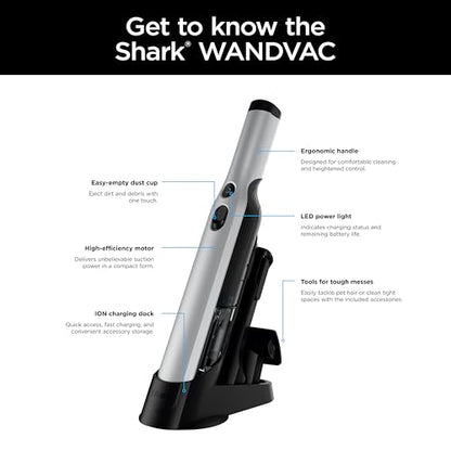 Shark WANDVAC Power PET Cordless Hand Vac, Ultra-Lightweight & Portable with Powerful Suction & Boost Mode, New FurFins Tool & Duster Crevice Tool, Designed for Car & Pet Homes, White, WV410WH