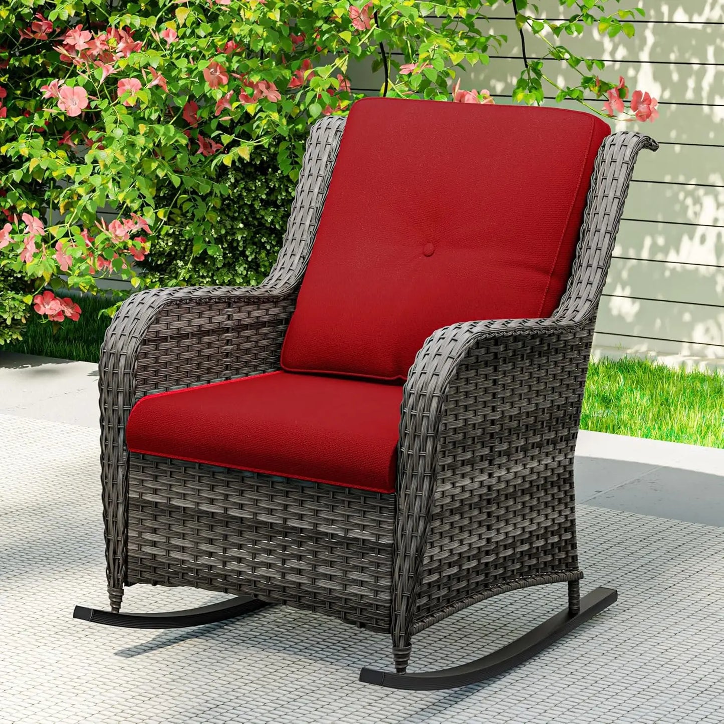 Patio Wicker Chairs Set Of 2, Patio Rattan Dining Chairs With 3.5-inch Seat Cushions, High Back And Curved Armrest For Garden, B