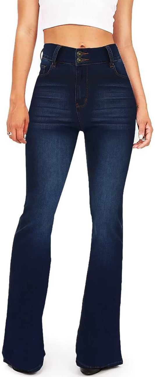 KDF High Waisted Flare Jeans for Women Bell Bottom Jeans with Belt for Women Stretch Wide Leg Jeans