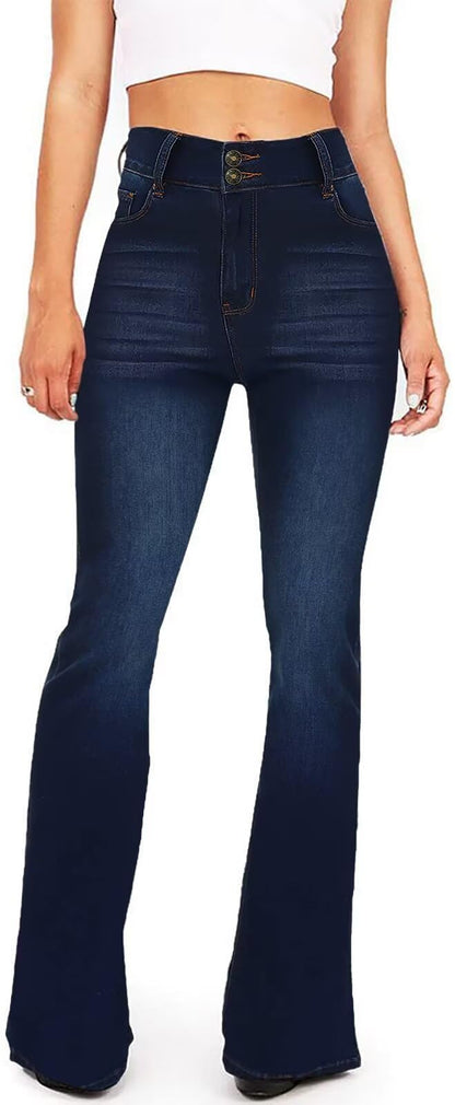 KDF High Waisted Flare Jeans for Women Bell Bottom Jeans with Belt for Women Stretch Wide Leg Jeans