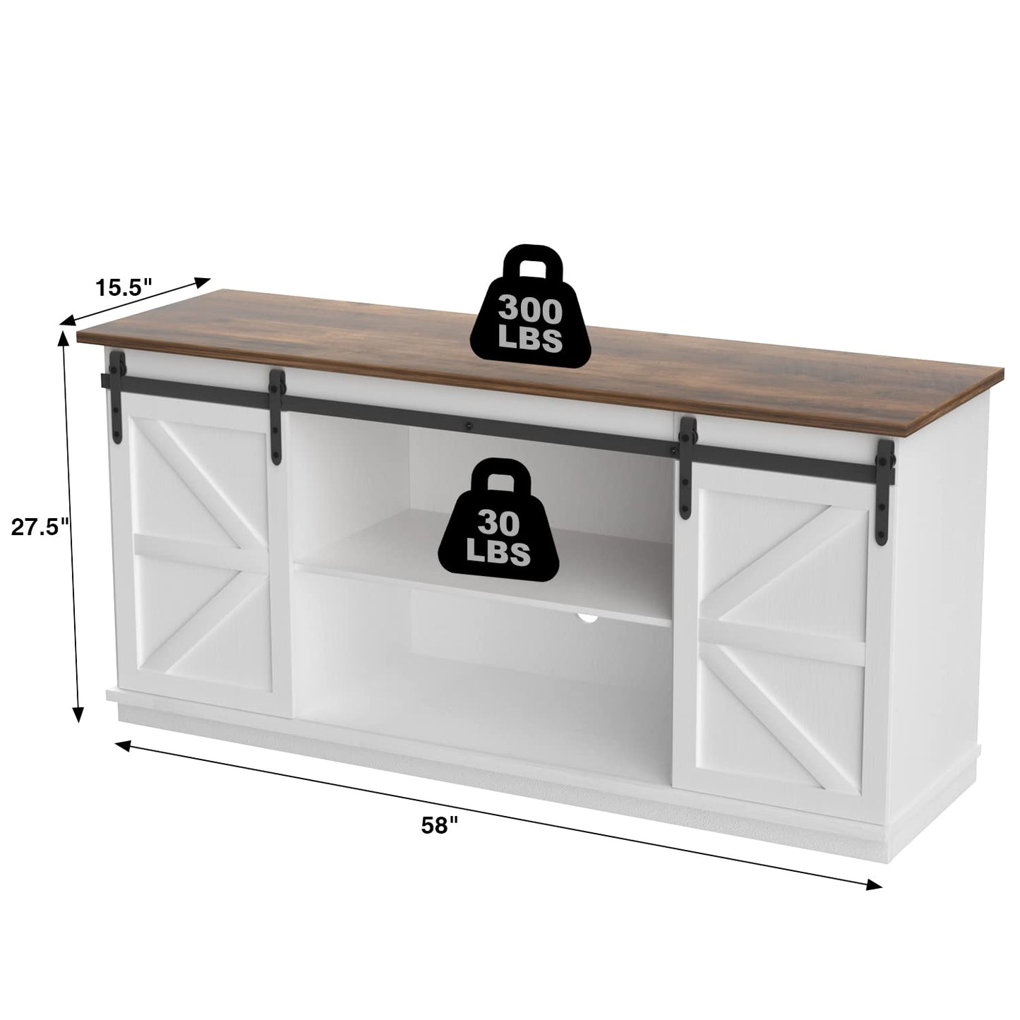 JUMMICO TV Stand for 65 Inch TV, Entertainment Center with Storage Cabinets and Sliding Barn Doors, Mid Century Modern Media TV Console Table for Living Room Bedroom (Rustic Oak)