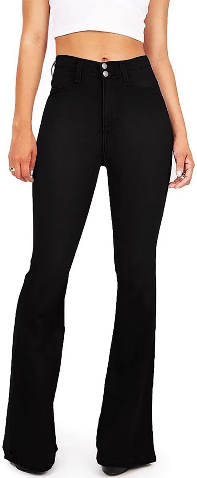 KDF High Waisted Flare Jeans for Women Bell Bottom Jeans with Belt for Women Stretch Wide Leg Jeans