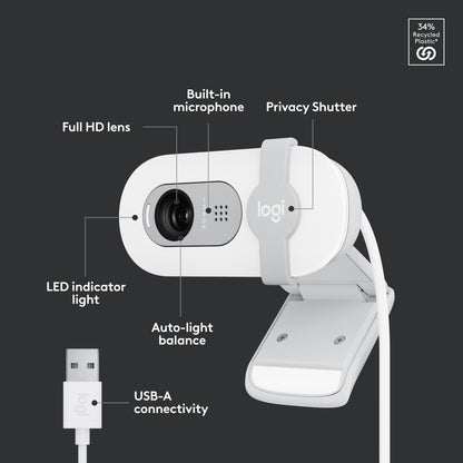 Logitech Brio 101 Full HD 1080p Webcam for Meetings, Streaming, Desktop, Laptop, PC - Built-in Mic, Shutter, USB-A, Teams, Zoom - Black