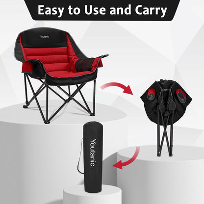 Oversized Camping Chair, Portable Folding Camping Chairs with Side Pocket, Cup Holder and Carry Bag, Heavy Duty Outdoor Camping Chairs for Adults, Fishing, Sports, Trip, up to 400lbs, Style 4