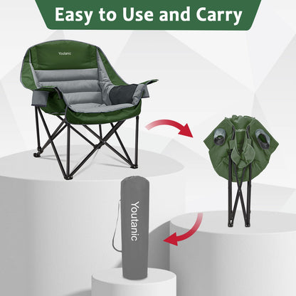 Oversized Camping Chair, Portable Folding Camping Chairs with Side Pocket, Cup Holder and Carry Bag, Heavy Duty Outdoor Camping Chairs for Adults, Fishing, Sports, Trip, up to 400lbs, Style 4