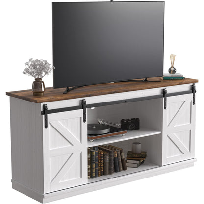 JUMMICO TV Stand for 65 Inch TV, Entertainment Center with Storage Cabinets and Sliding Barn Doors, Mid Century Modern Media TV Console Table for Living Room Bedroom (Rustic Oak)