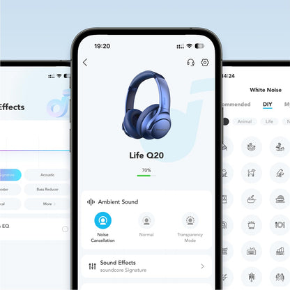 Soundcore Anker Life Q20 Hybrid Active Noise Cancelling Headphones, Wireless Over Ear Bluetooth Headphones, 60H Playtime, Hi-Res Audio, Deep Bass, Foam Ear Cups, Travel, Office, USB-C Charging