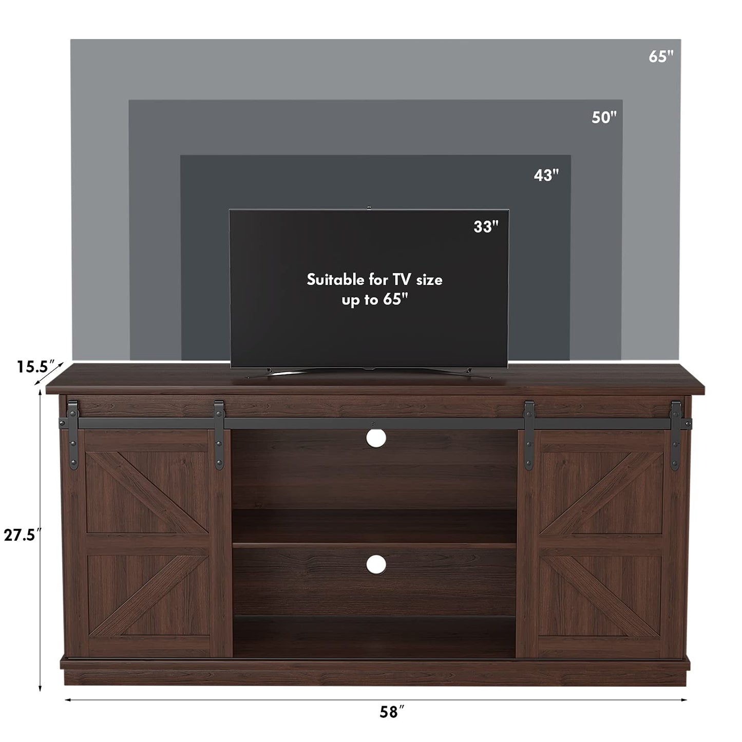 JUMMICO TV Stand for 65 Inch TV, Entertainment Center with Storage Cabinets and Sliding Barn Doors, Mid Century Modern Media TV Console Table for Living Room Bedroom (Rustic Oak)