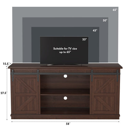 JUMMICO TV Stand for 65 Inch TV, Entertainment Center with Storage Cabinets and Sliding Barn Doors, Mid Century Modern Media TV Console Table for Living Room Bedroom (Rustic Oak)
