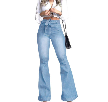KDF High Waisted Flare Jeans for Women Bell Bottom Jeans with Belt for Women Stretch Wide Leg Jeans