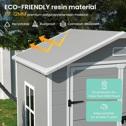 Outdoor Resin Storage Shed 6x4.5 FT, Plastic Garden Shed for Bike, Garbage Can, , Outside Sheds with Lockable Door for Back