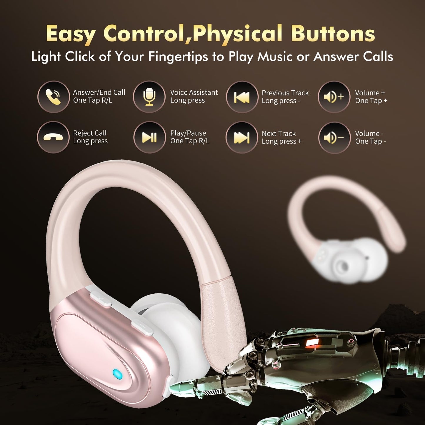 Wireless Earbuds, Sports Bluetooth Headphones, 80Hrs Playtime Ear Buds with LED Power Display, Noise Canceling Headset, IPX7 Waterproof Earphones for Workout/Running (Black)