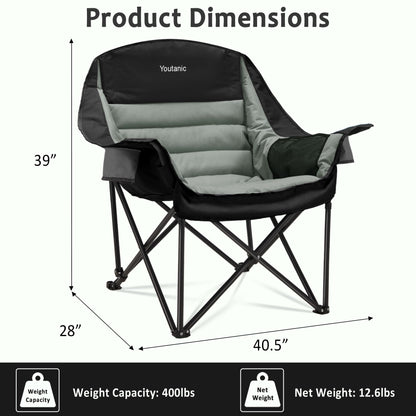 Oversized Camping Chair, Portable Folding Camping Chairs with Side Pocket, Cup Holder and Carry Bag, Heavy Duty Outdoor Camping Chairs for Adults, Fishing, Sports, Trip, up to 400lbs, Style 4