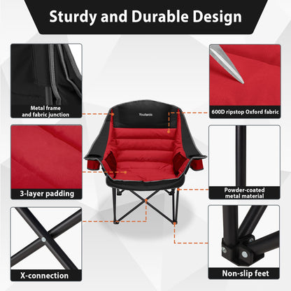 Oversized Camping Chair, Portable Folding Camping Chairs with Side Pocket, Cup Holder and Carry Bag, Heavy Duty Outdoor Camping Chairs for Adults, Fishing, Sports, Trip, up to 400lbs, Style 4