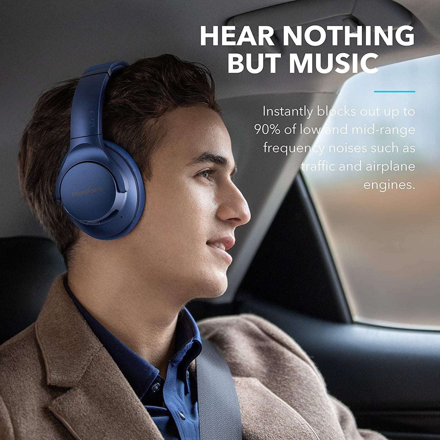 Soundcore Anker Life Q20 Hybrid Active Noise Cancelling Headphones, Wireless Over Ear Bluetooth Headphones, 60H Playtime, Hi-Res Audio, Deep Bass, Foam Ear Cups, Travel, Office, USB-C Charging