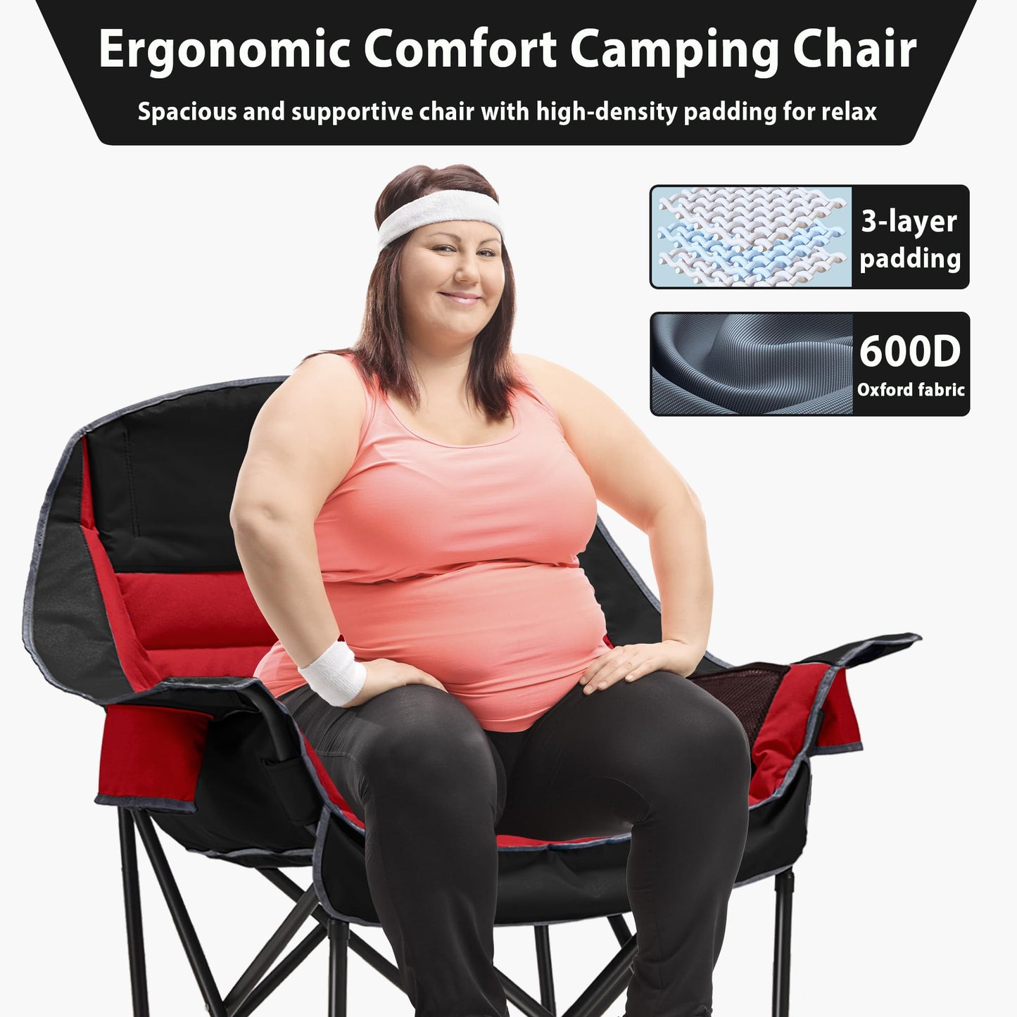 Oversized Camping Chair, Portable Folding Camping Chairs with Side Pocket, Cup Holder and Carry Bag, Heavy Duty Outdoor Camping Chairs for Adults, Fishing, Sports, Trip, up to 400lbs, Style 4