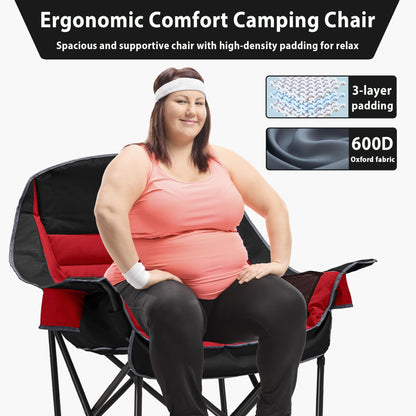 Oversized Camping Chair, Portable Folding Camping Chairs with Side Pocket, Cup Holder and Carry Bag, Heavy Duty Outdoor Camping Chairs for Adults, Fishing, Sports, Trip, up to 400lbs, Style 4