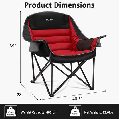 Oversized Camping Chair, Portable Folding Camping Chairs with Side Pocket, Cup Holder and Carry Bag, Heavy Duty Outdoor Camping Chairs for Adults, Fishing, Sports, Trip, up to 400lbs, Style 4