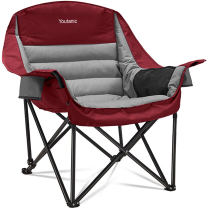 Oversized Camping Chair, Portable Folding Camping Chairs with Side Pocket, Cup Holder and Carry Bag, Heavy Duty Outdoor Camping Chairs for Adults, Fishing, Sports, Trip, up to 400lbs, Style 4